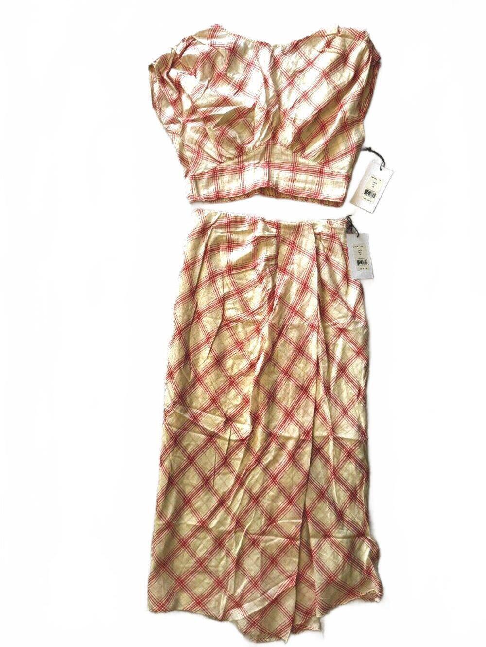 Two Piece Set NWT Greer Skirt and Kiera Crop Top Gingham Plaid Cream Revolve